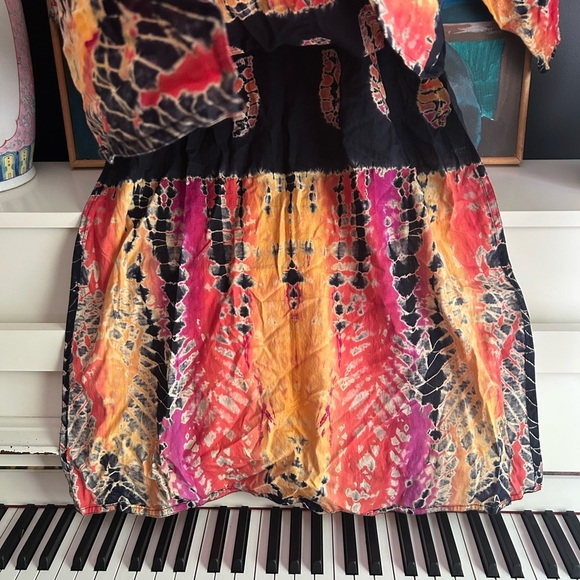 Boho Colorful Women's Indian Blouse Tie Dye & Black Accents Large Free Size - Picture 9 of 16